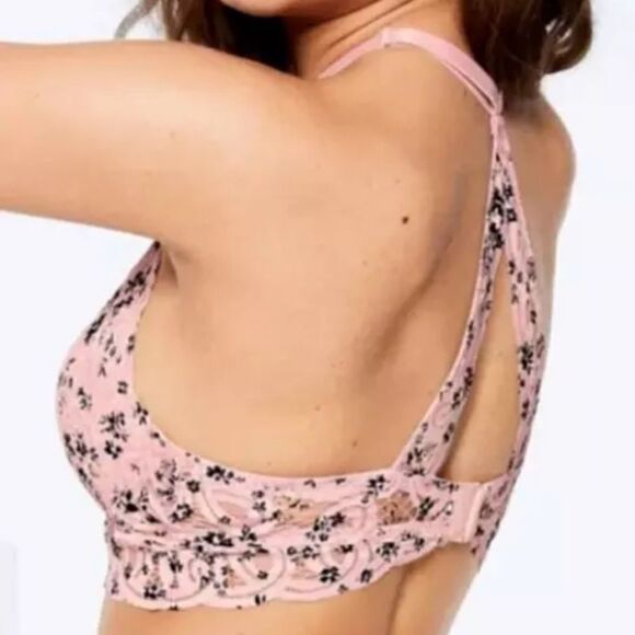 Victorias Secret PINK Push Up Padded High Neck Floral Lace Bralette bra pink L - Picture 4 of 4